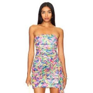 Amanda Uprichard Pink Ruched Strapless Bodycon Mini Dress